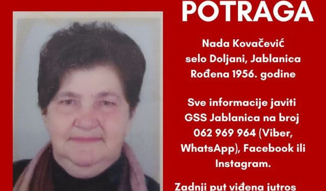 Sretno okončana potraga: Pronađena Nada Kovačević