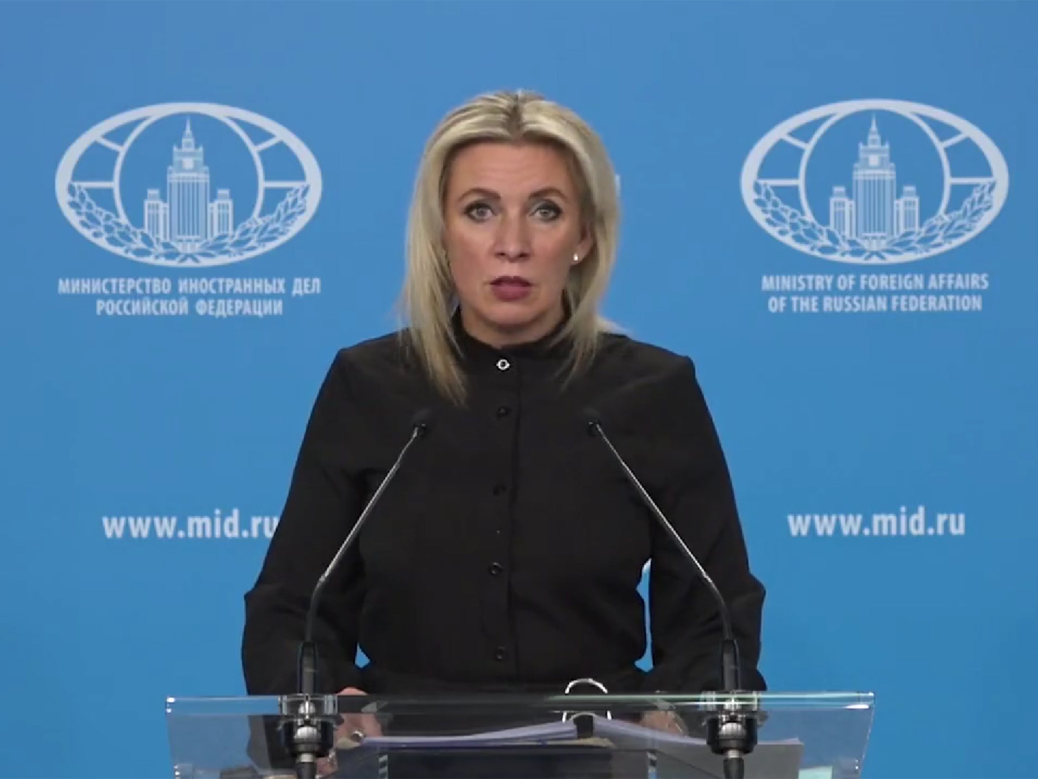 Zakharova je tvrdila da su ruske sigurnosne službe pronašle ukrajinsku predmemoriju eksplozivnih uređaja koji sadrže kemijsko oružje