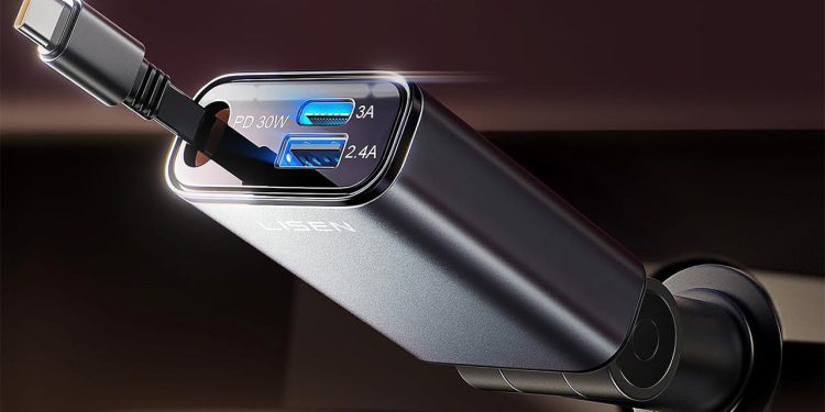 Uzmite lisen 3-port 57W USB punjač automobila s uvlačenjem USB-C kabela za samo 10 USD