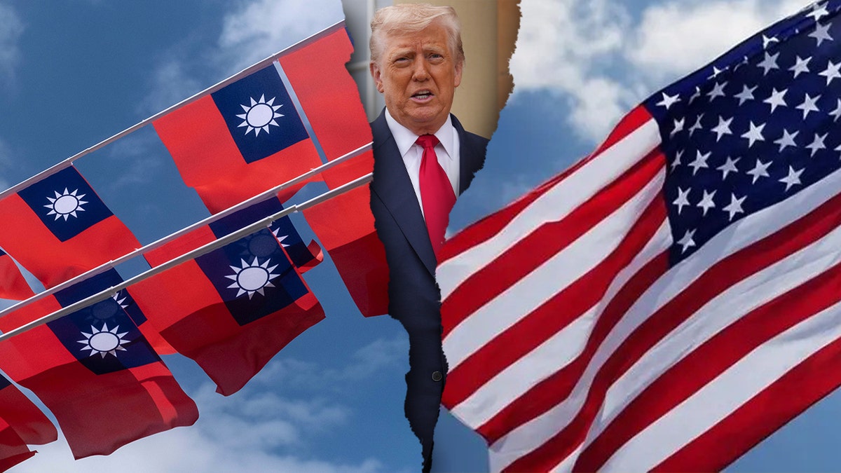 Tajvan i Sjedinjene Države zastave pored predsjednika Donalda J. Trumpa