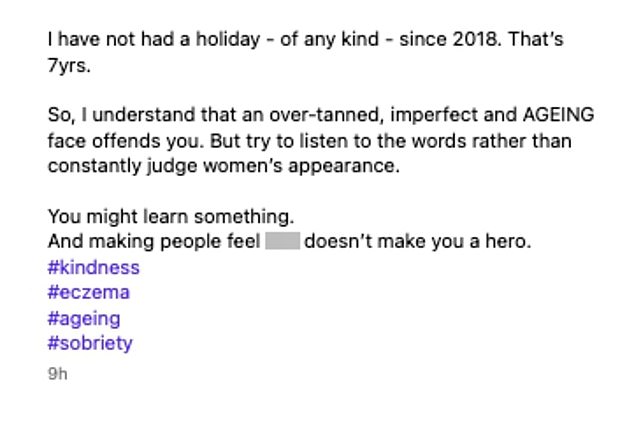 Ulrika je ranije uzvratila svoje trolove u dugotrajnoj izjavi na društvenim medijima gdje je branila svoj 'preplanula' ten