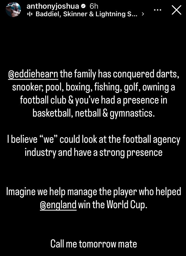 Joshua je u četvrtak navečer zadirkivao svoj budući pothvat u postu na društvenim mrežama, označavajući Hearn u svojoj poruci