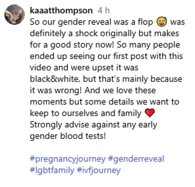 Thompson je na Instagramu otkrio da su njihovi početni testovi spolova bili netočni