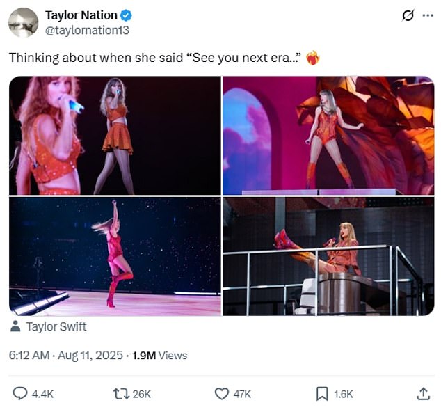 U ponedjeljak ujutro, ekipa za marketing i odnose s javnošću pop zvijezde, Taylor Nation, objavila je niz fotografija pjevačice koja ljulja niz narančastih turneja