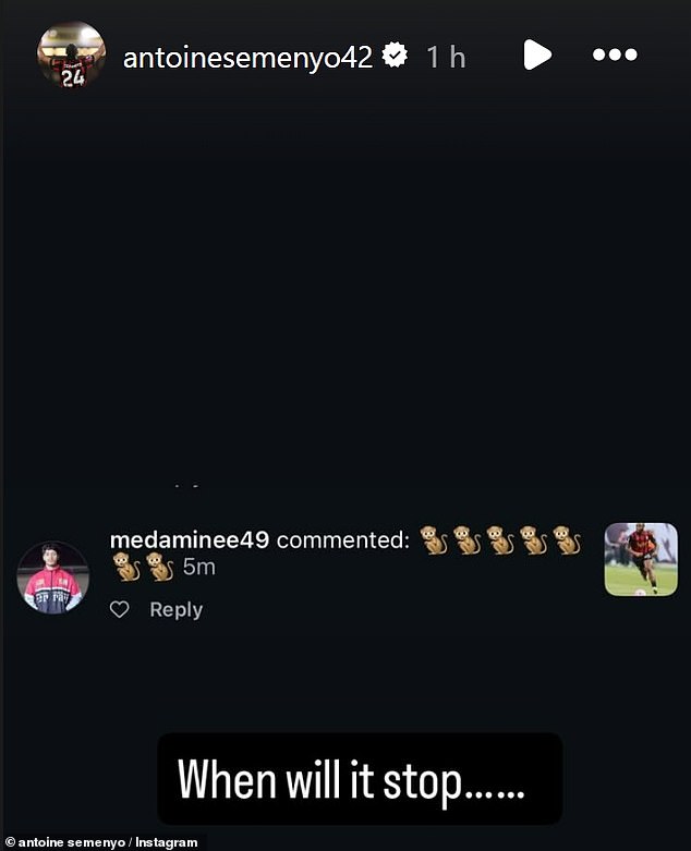 Semenyo je sada govorio za vrijeme od navodnog zlostavljanja, odgovarajući na još jedan grozni komentar koji je ostao na njegovom Instagramu