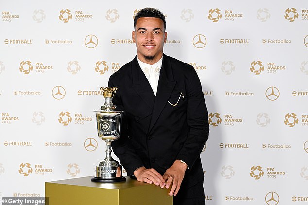 Veznjak Aston Villa Morgan Rogers bio je prepoznat po svojoj vrhunskoj kampanji i odnio je kući mladog igrača sezone trofej