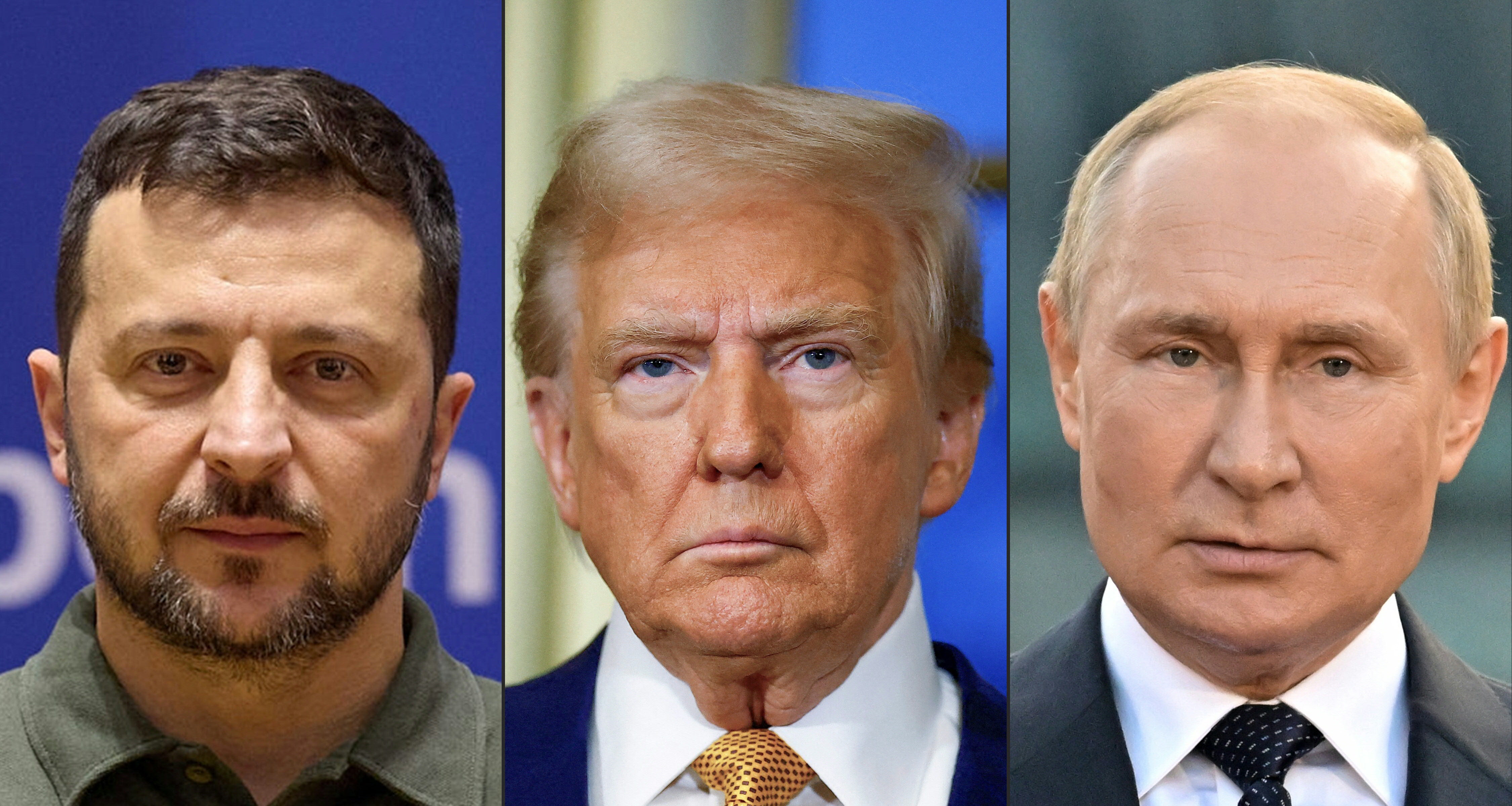 S lijeve strane: Volodymyr Zelensky, Donald Trump i Vladimir Putin