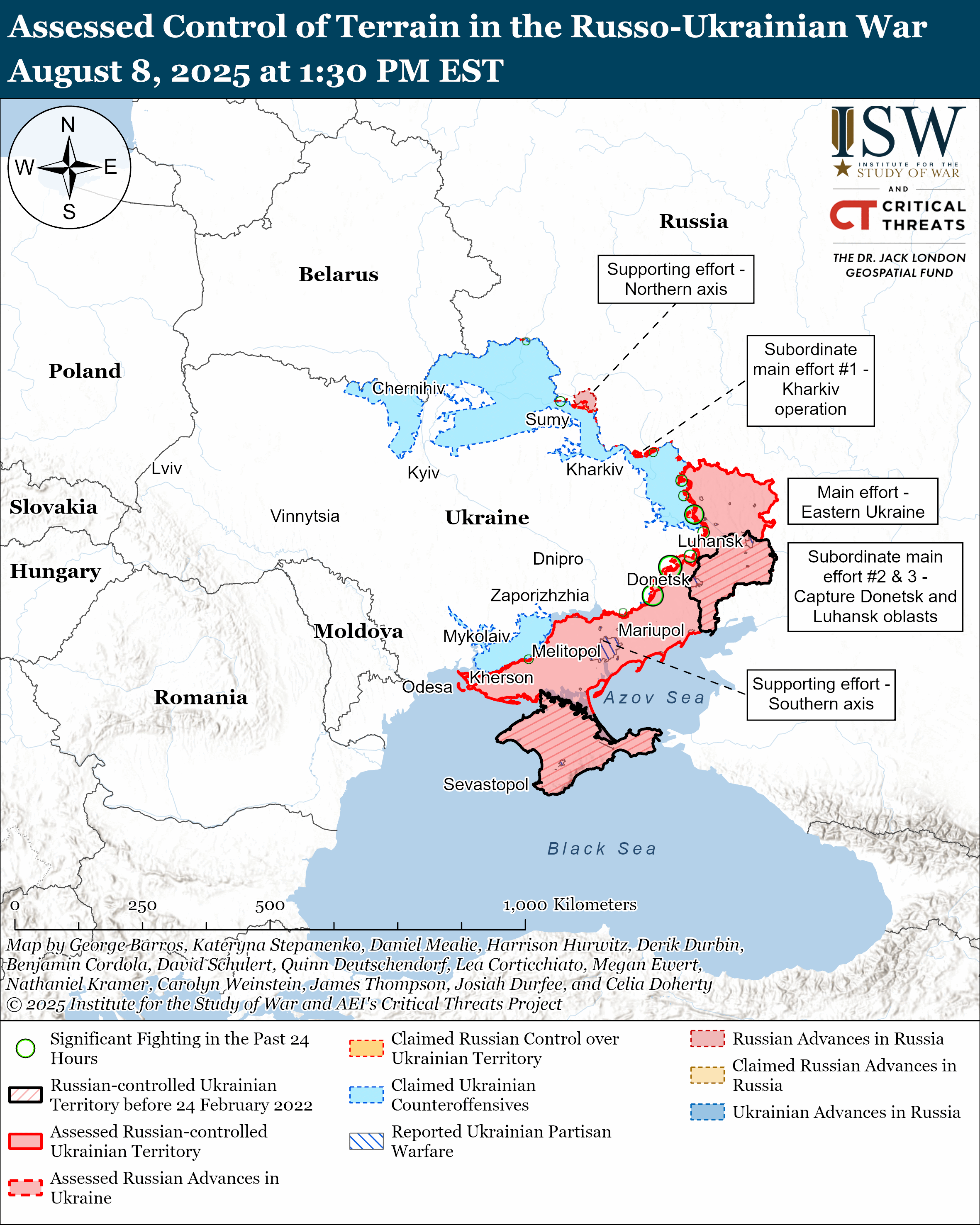 Karta ISW -a pokazuje gdje ruske snage trenutno zauzimaju Ukrajinu i najaktivnije linije fronta