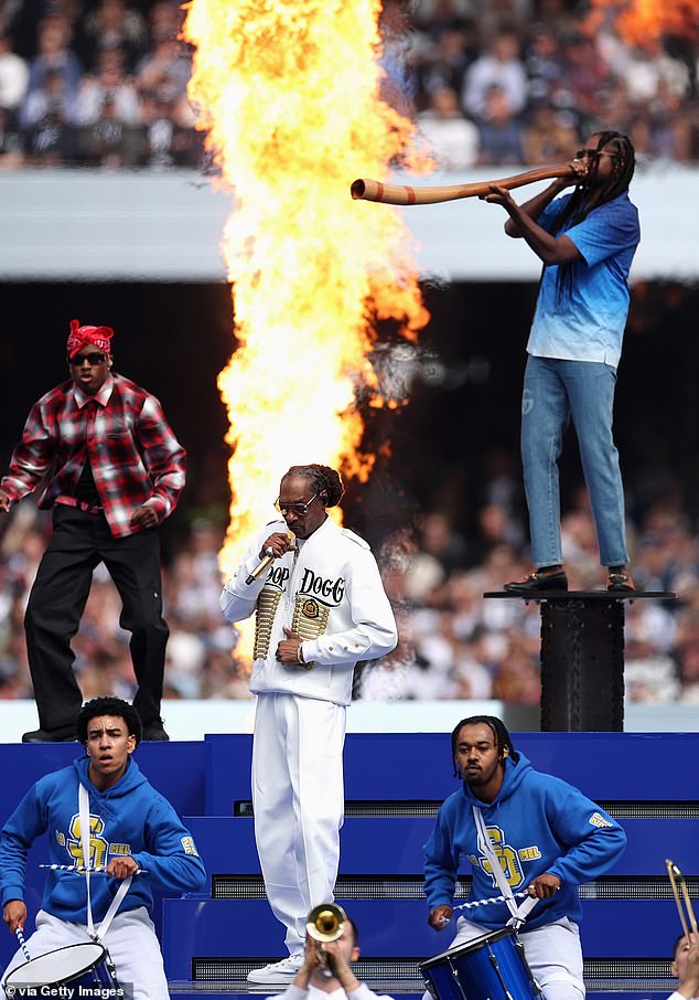 MELBOURNE, AUSTRALIA - SEPTEMBER 27: Snoop Dogg performs with Baker Boy during the AFL Grand Final match between Geelong Cats and Brisbane Lions at Melbourne Cricket Ground on September 27, 2025 in Melbourne, Australia. (Photo by Cameron Spencer/AFL Photos/via Getty Images)