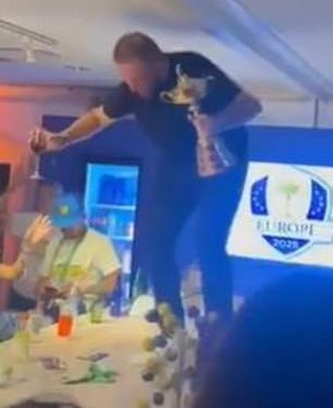 Probudite se s mamurlukom … i računom od 230 000 funti! Europski heroj Ryder Cupa Shane Lowry pleše na stolu dok se pojavljuju detalji njihove zabave u boci od 120 šampanja