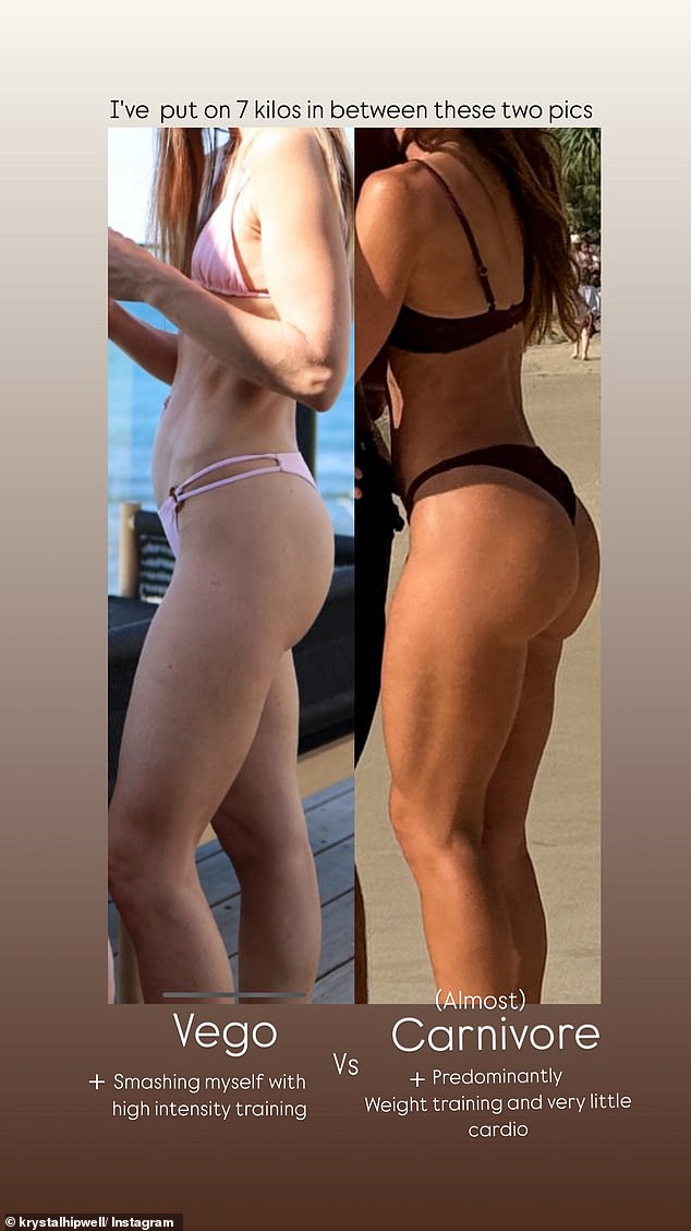 U svibnju je influencer otkrio u postu koji je podijeljen na Instagramu da je nekada bila vegan, ali se sada promijenila u dijetu mesoždera