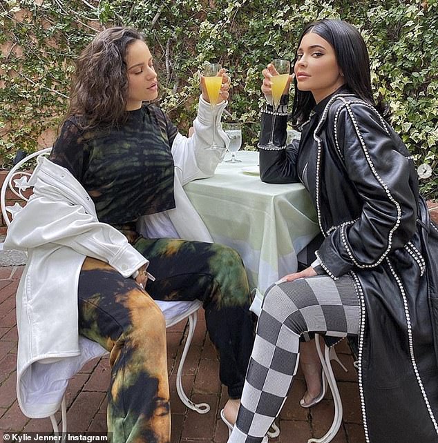 Međutim, u jednom trenutku dok je par zajedno pozirao za fotografije, TV ličnost stavila je ruku na Rosalijino koljeno - zbog čega je pjevačica gurnula rame protiv Kylie's; Rosalia i Kylie viđene gore