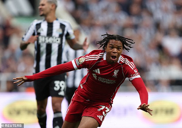 Rio Ngumoha celebrates his last-minute winner away to Newcastle earlier this season, the goal that announced him to the nation as a massive talent