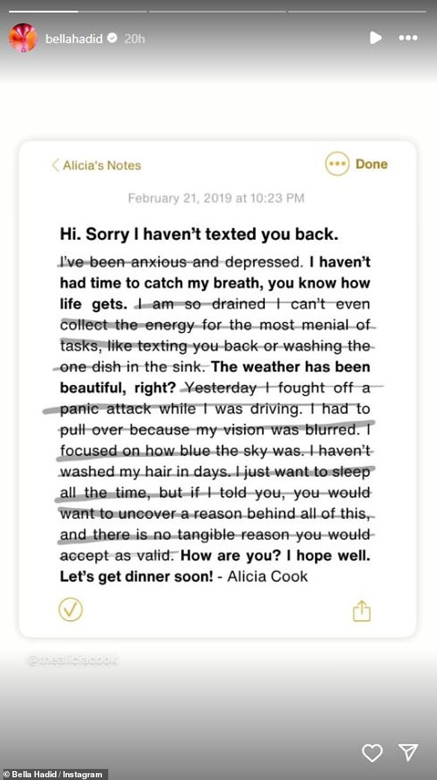 Prošli tjedan se na Instagramu osvrnula na 'težinu' svojih bitaka za mentalno zdravlje u ranjivoj objavi na Instagramu