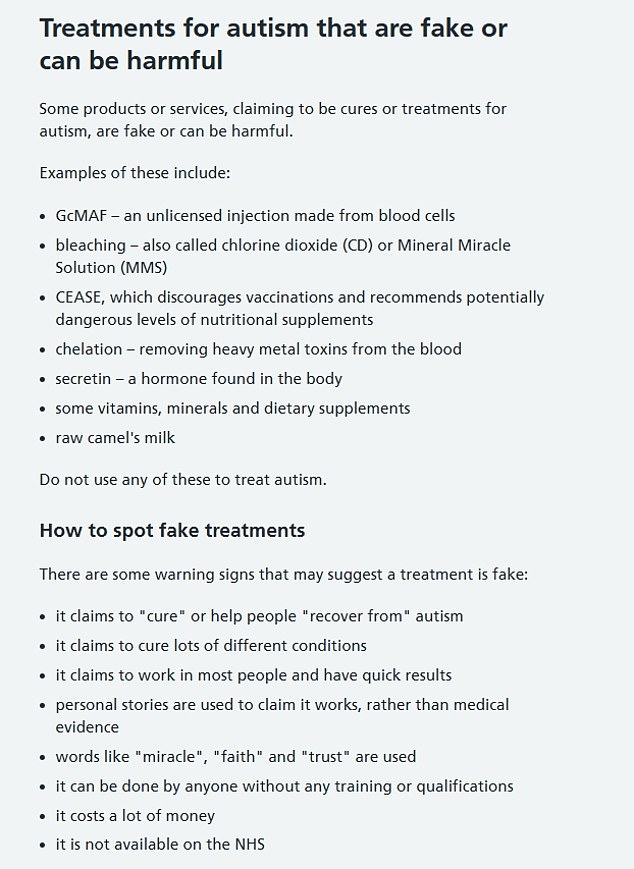 The NHS website's advice on treatments for autism, and how to spot fake and harmful ones