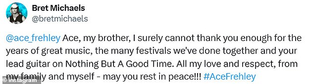 'Ace, brate moj, sigurno ti ne mogu dovoljno zahvaliti na godinama sjajne glazbe, mnogim festivalima koje smo zajedno odradili i tvojoj glavnoj gitari na Nothing But A Good Time', napisao je Michaels