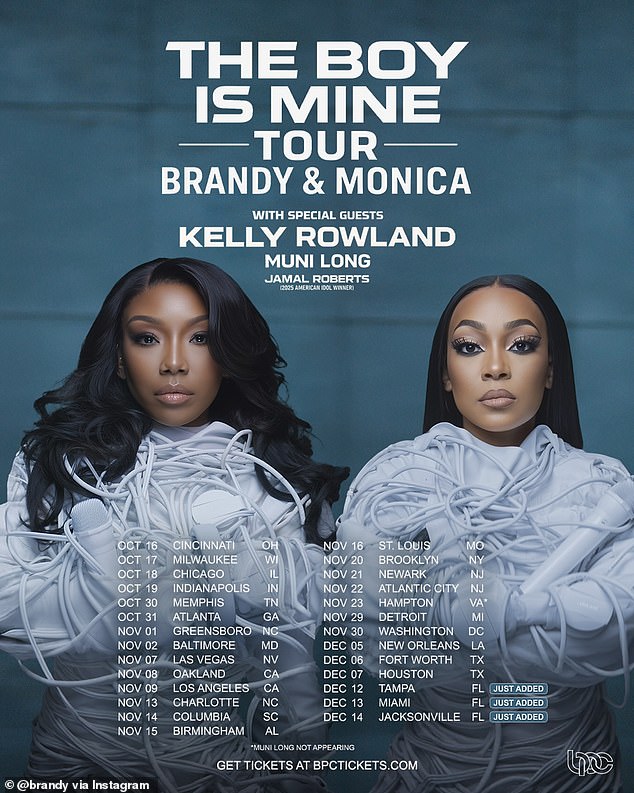Brandy i Monica razriješile su svađu i obilježile ponovno okupljanje turnejom The Boy Is Mine u areni u 24 grada (na slici)