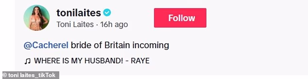 Pobjednici Love Islanda Toni Laites i Cach Mercer potaknuli su glasine o zarukama dok je ljepotica pokazala veliki dijamantni prsten dok se spremala za dodjelu nagrada Ponos Britanije u ponedjeljak