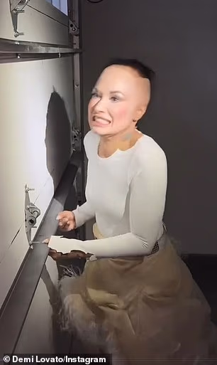 Lovato je oduševila svoju vjernu bazu obožavatelja Lovaticsa tako što je postala puna metoda kao Poot u TikTok videu u kojem je očajnički vukla vrata garaže dok je vrištala 'Upomoć! Pomoć!'