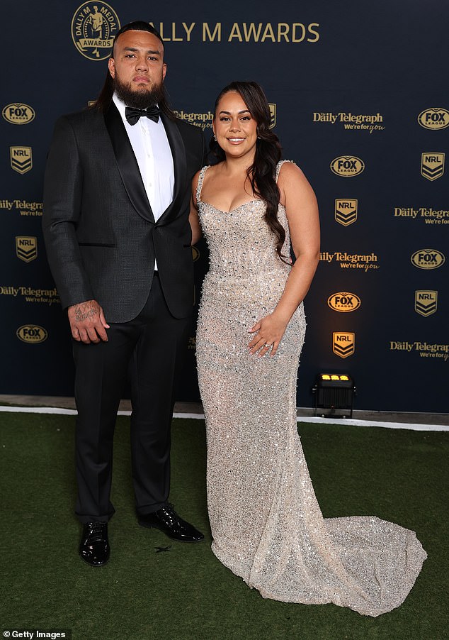 SYDNEY, AUSTRALIA - OCTOBER 01: Addin Fonua-Blake of the Cronulla Sharks arrives ahead of the 2025 Dally M Awards at The Winx Stand, Royal Randwick Racecourse on October 01, 2025 in Sydney, Australia. (Photo by Mark Metcalfe/Getty Images)