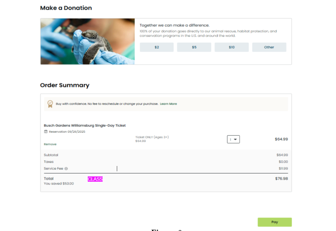 Snimka zaslona iz tužbe Matthewa Beemana protiv United Parksa i odmarališta, prikazuje stranicu konačne cijene potvrde cijena