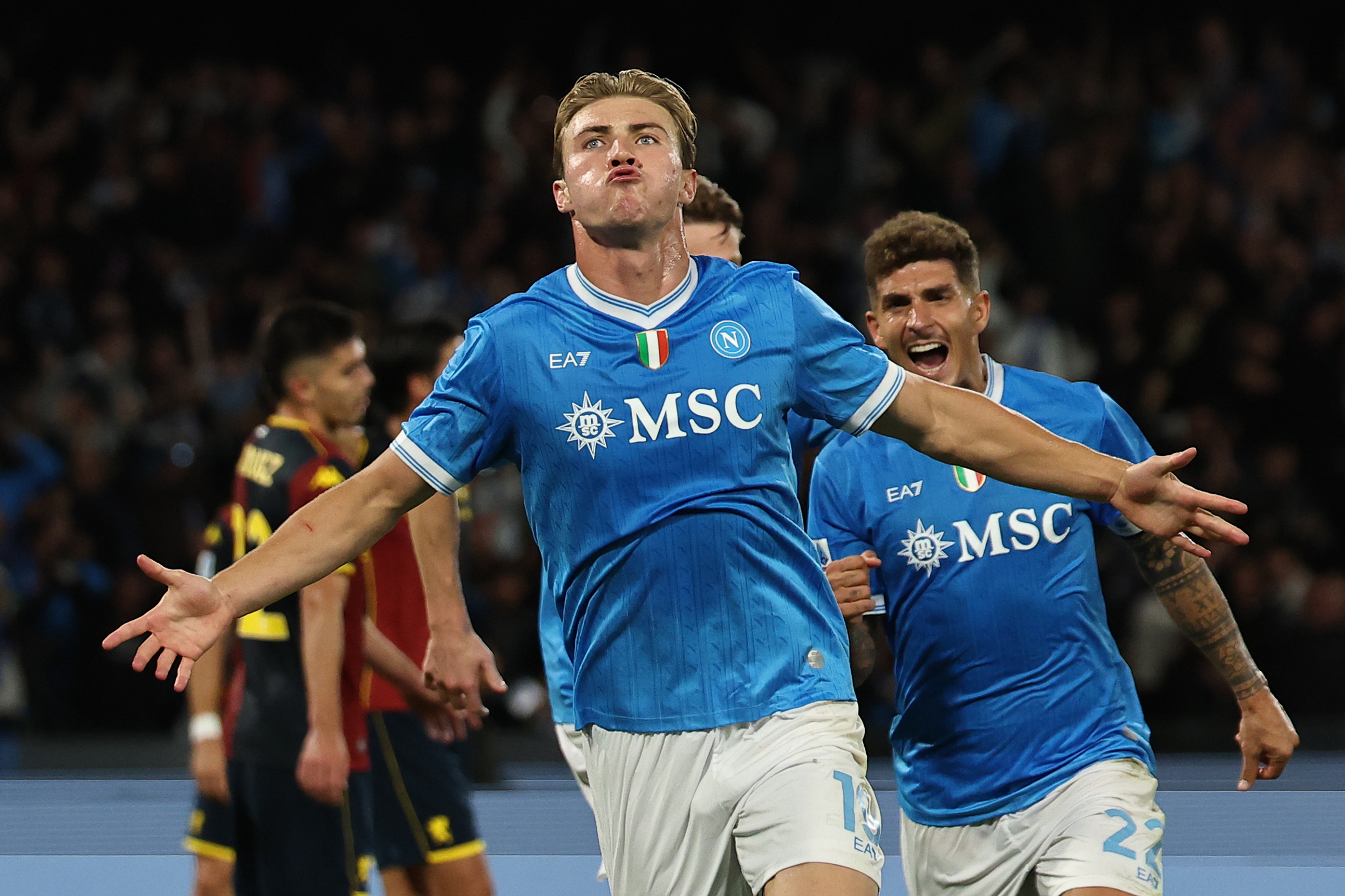 Rasmus Hojlund iz Napolija tijekom nogometne utakmice Serie A između Napolija i Genoe na stadionu Diego Armando Maradona u Napulju, južna Italija - nedjelja, 5. listopada 2025. Sport - Nogomet. (Fotografija: Alessandro Garofalo/LaPresse)