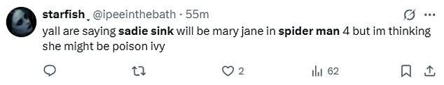 Korisnici društvenih mreža vjeruju da će Sink glumiti Mary Jane ili nekog drugog Marvelovog superjunaka