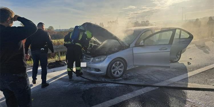 Dramatične slike na autocesti u smjeru Soblinca: Spašavali vozača iz gorućeg Mercedesa