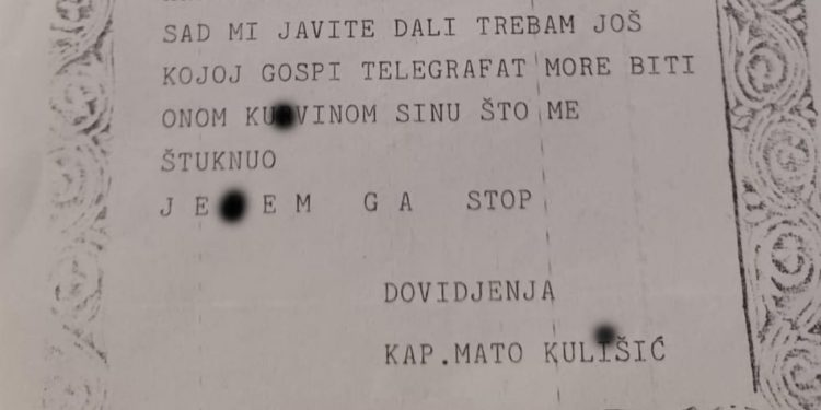 “Kur*in sin me štuknuo”: Ovaj telegram našeg kapetana star 91 godinu je nešto najbolje što ćete danas vidjeti