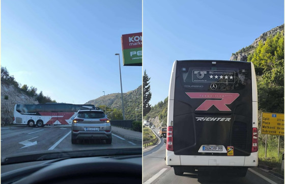 Neobičan prometni potez u Župi dubrovačkoj: Strani autobus se okrenuo na sred ceste (VIDEO)