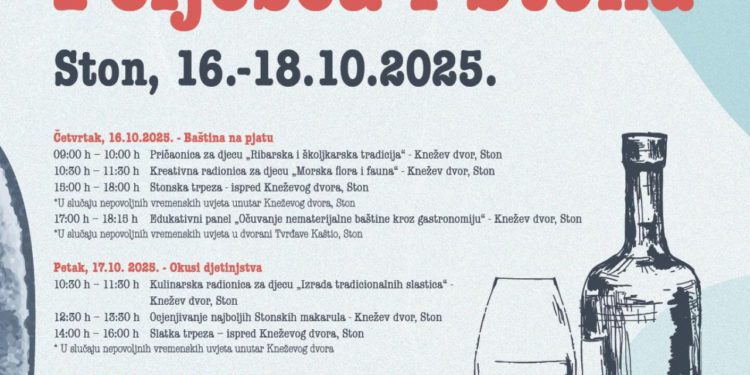 ‘Okusi i priče Pelješca i Stona’ od 16. do 18. listopada u stonskom Kneževom dvoru