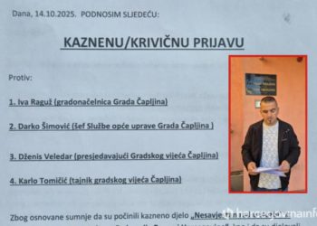 Podnesena kaznena prijava protiv gradonačelnice Čapljine i trojice službenika zbog ‘nesavjesnog rada u službi’