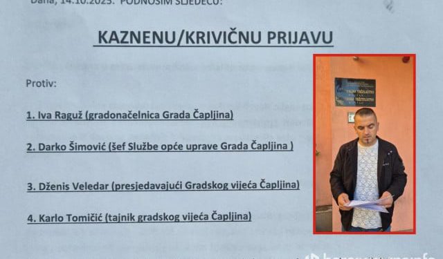 Podnesena kaznena prijava protiv gradonačelnice Čapljine i trojice službenika zbog ‘nesavjesnog rada u službi’