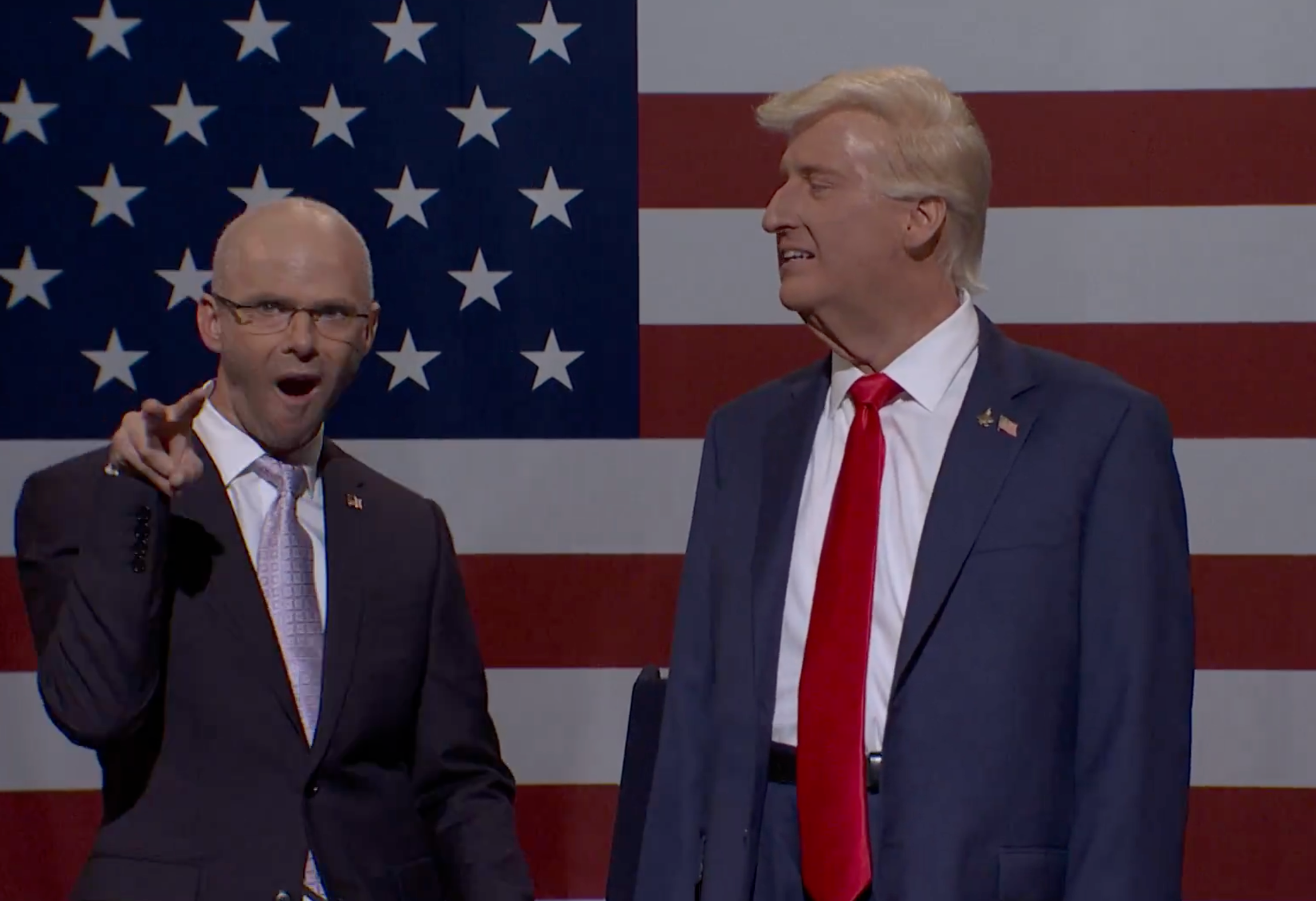 Članovi SNL -a glumili su Mikey Day i James Austin Johnson Parody FCC predsjedavajući Brendan Carr i Donald Trump. Dugotrajna skica emisija emitirala je prvu epizodu sezone 51 4. listopada