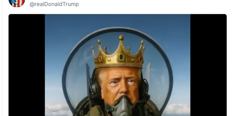 Trump objavljuje AI video kako upravlja avionom KING TRUMP i bombardira prosvjednike smeđom tekućinom