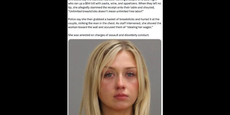 Žena prekida tišinu nakon virusnih posta naljepnica konobarice maslinovim vrtom koristeći krušne mrlje za osvetu večerama