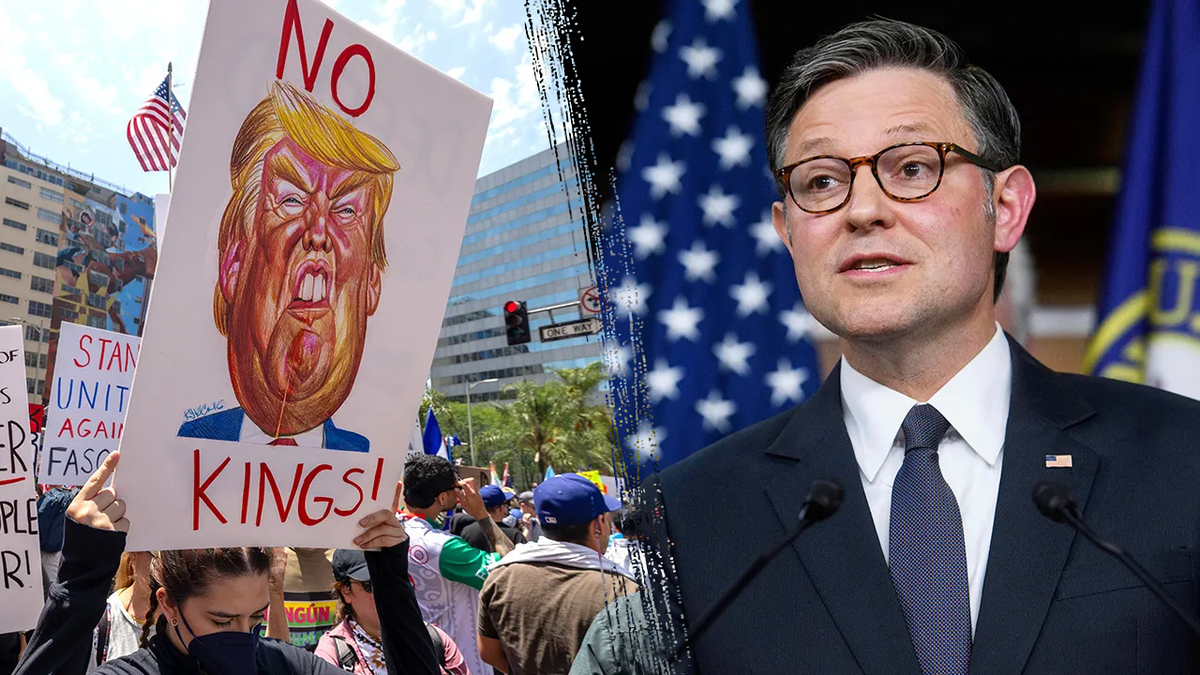 Govornik Johnson pored "Nema kraljeva" znak