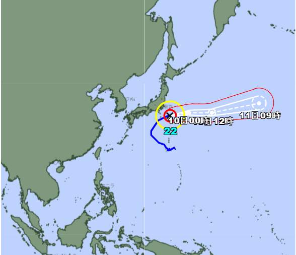 Karta iz Japanske meteorološke agencije prikazuje put Typhoon Halong