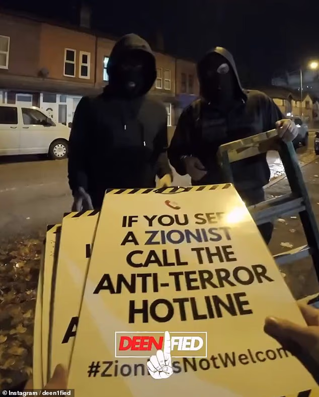 Footage has emerged overnight of Muslim protesters taking to the streets close to Aston Villa's home ground to place signs and Palestinian flags on lamp posts and telegraph poles