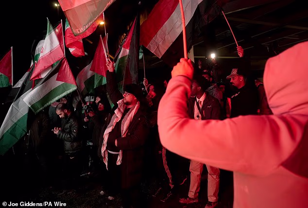 Campaign group Palestine Solidarity Campaign protesting outside the ground in Birmingham on Thursday