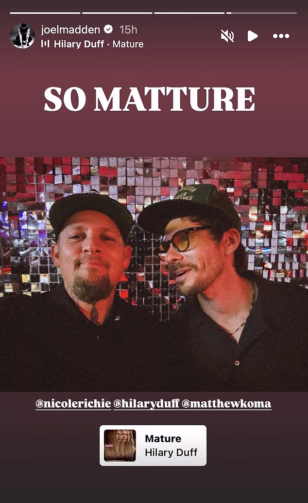 Madden je promovirao pjesmu na Instagramu podijelivši fotografiju sebe i svog supruga Matthewa Kome, pokazujući da su prijatelji i da je još uvijek u dobrim odnosima s Duffom