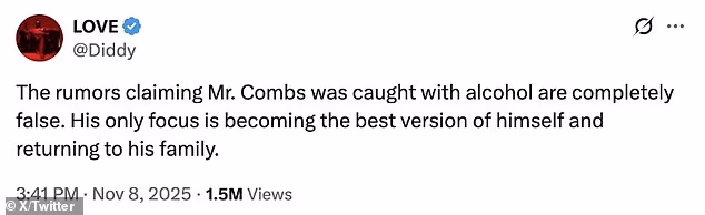 Zasebna izjava objavljena je na računu Combs X, ali se činilo da je uklonjena