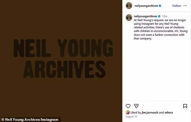 Ovo, dva mjeseca nakon što je dvostruki dobitnik Grammyja objavio da 'više ne koristi Instagram' zbog Metine 'nesavjesne' upotrebe chatbota s djecom