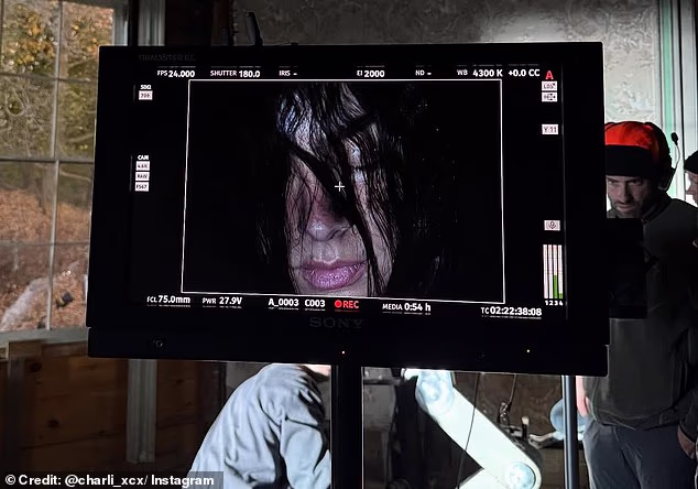 Druga slika na monitoru također prikazuje krupni plan zadivljujuće pjevačice s kosom prekrivenom licem, kanalizirajući jezivi ton pjesme