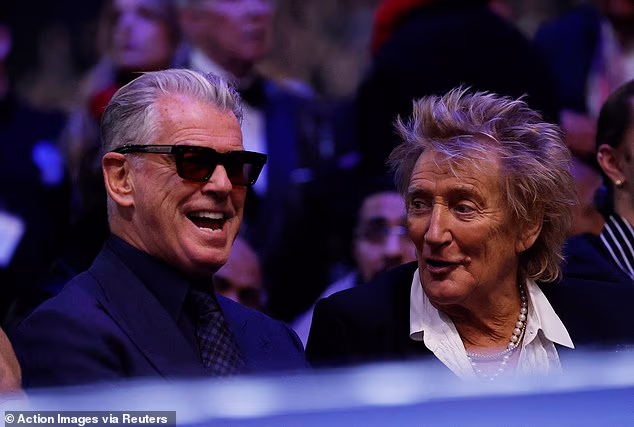 Zvijezde iz svijeta glazbe, filma i mode sjedile su uz ring dok je Benn ostvarivao dominantnu pobjedu nad Eubankom Jr. - što je označilo prvu pobjedu njegove obitelji u 35-godišnjoj sagi Benn-Eubank (Pierce i Rod Stewart na slici)