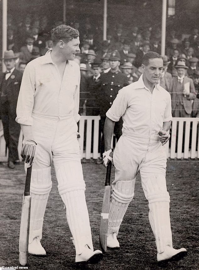 4. Herbert Sutcliffe: Pictured walking out to bat (right) with Percy Chapman, no man who played more than seven Ashes Tests averaged more than his 66.85