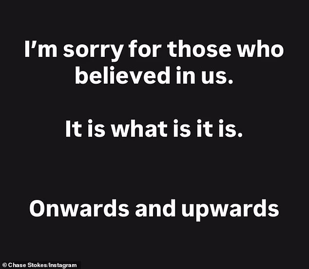 Dodao je: 'Žao mi je onih koji su vjerovali u nas. To je što je. Naprijed i gore'