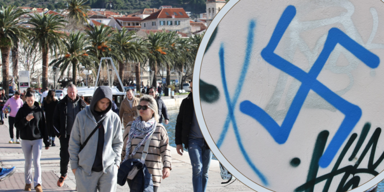 Slobodna Dalmacija – Na zidu šetnice dalmatinskog turističkog bisera nacrtao svastiku i šarao uvredljive grafite; uhitila ga policija…