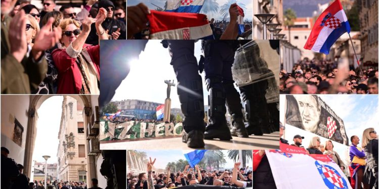VELIKA FOTO GALERIJA Torcida prosvjedovala u Splitu, došli su i do zgrade suda: “Ako triba, doć će cila država za našu braću”