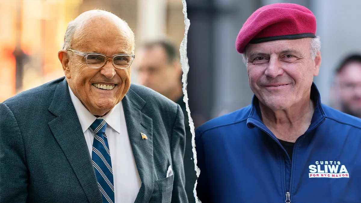 Curtis Sliwa (desno) i Rudy Giuliani (lijevo) prikazani su na zasebnim fotografijama. Sliwa se također usporedio s bivšim gradonačelnikom New Yorka, nazvavši sebe "Rudy Giuliani 2.0."